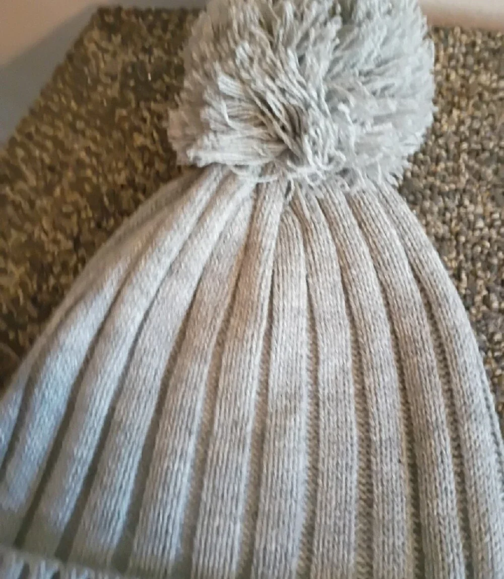 Michael Kors Women's  Ribbed Pom Pom Beanie in Light Gray